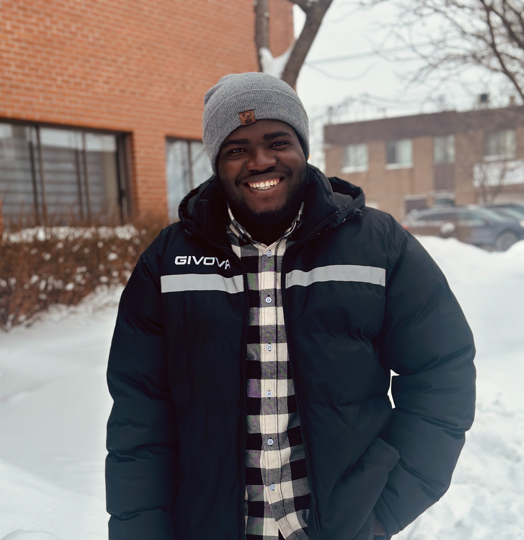 Thomas Amo Kyeimiah outdoors in Montreal during winter.
